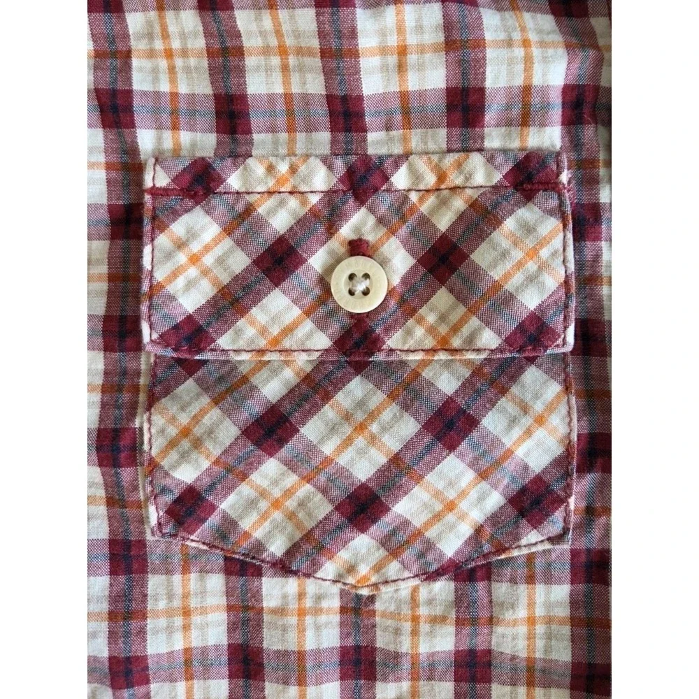 Gymboree Long Sleeve Button Down Shirt Maroon Beige Plaid Boys Size 6-12 Months